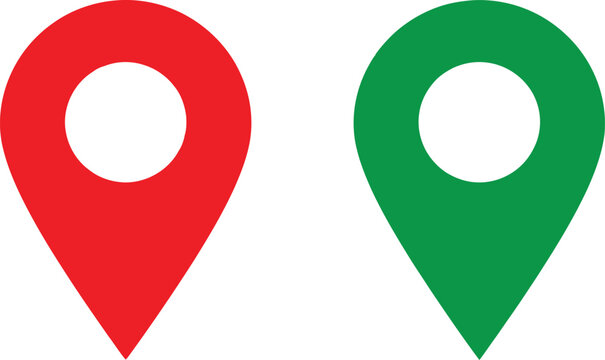 Red and green map location pin icons for navigation and tracking