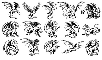 Gothic Gargoyle Architectural Black Silhouette Icons © MstArjina