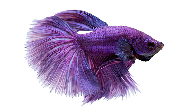Vibrant purple betta fish with long flowing fins swimming