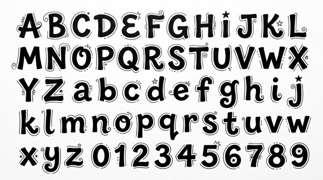 Complete Whimsical Starry Alphabet and Numbers Set for Creative Typography Designs and Decorative Projects