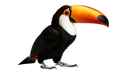 Obraz premium Toco toucan with vibrant orange beak and black plumage standing in profile