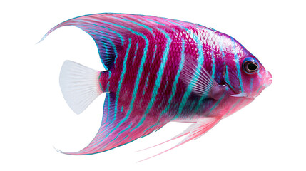 Vibrant purple and turquoise striped angelfish with translucent tail fin © Sylas