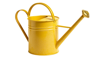 Bright yellow metal watering can with long spout and curved handle © Sylas
