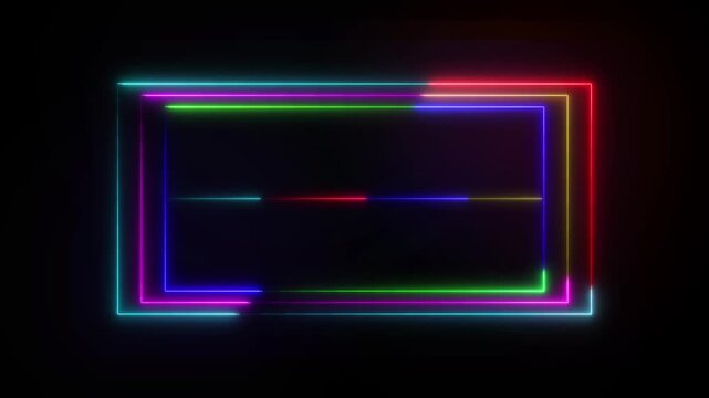 Futuristic Neon Laser Light Border Box with HUD Line on Black Background