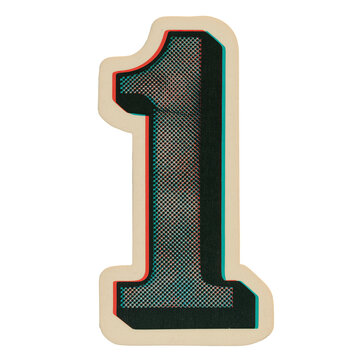 Halftone number one digit with die-cut sticker border isolated on a transparent background