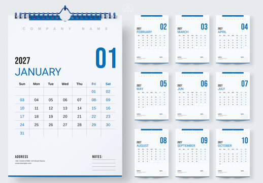 Modern Blue Corporate Calendar 2027
