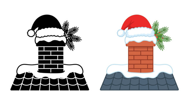 Chimney with santa hat and snow cover vector illustration