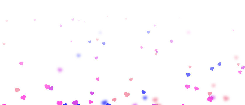 A scattering of pastel hearts creates a delicate pattern on transparent background pink purple