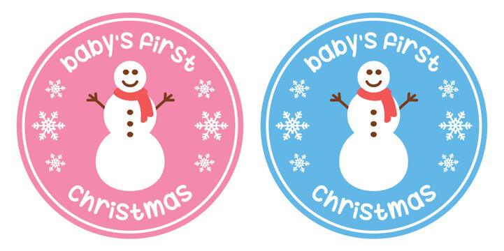 cute babys first christmas sticker with snowman vector illustration