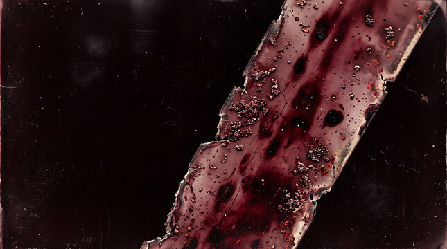 Distressed burgundy celluloid film strip texture with dark vintage scratches and grain