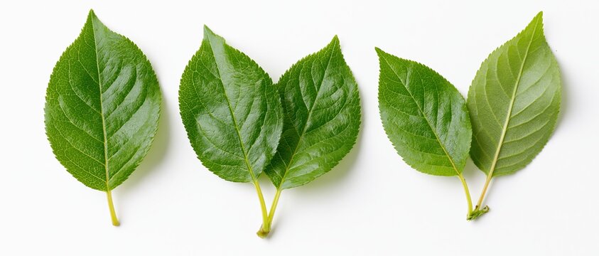 The Three Green Leaves in Crisp White Studio Light Close Up