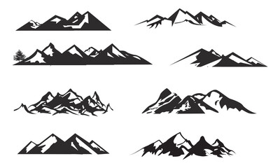 Fototapeta premium Black mountain range silhouettes with pine trees on a white background minimalist vector illustration