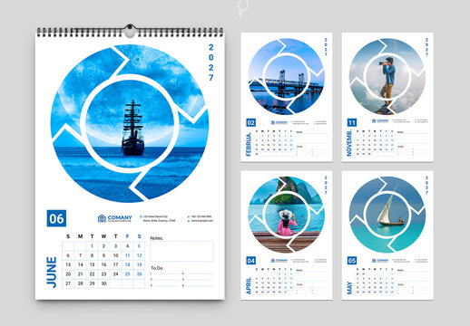 Creative Circular 2027 Wall Calendar Template Design
