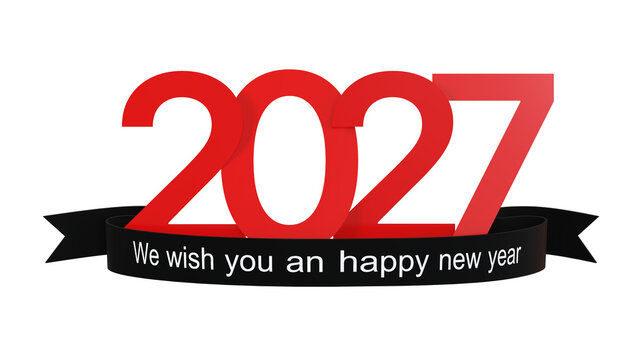 Happy New Year 2027 Typography with black Ribbon Isolated on Transparent Background