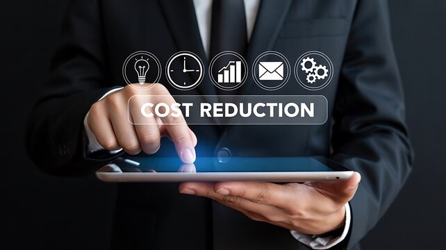 Cost reduction concept with business professional using digital tablet for efficient financial management