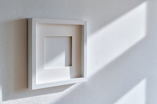 The White Square Frame on a Wall with Shadow and Minimal Geometry
