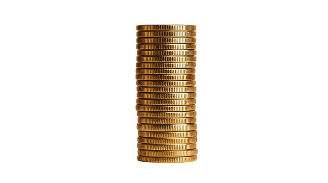 Tall vertical stack of shiny golden metal coins
