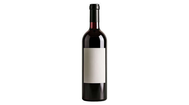 Full dark red wine glass bottle with blank rectangular paper label