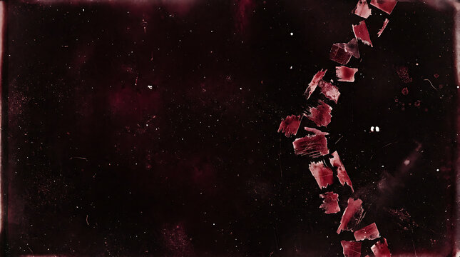 Distressed burgundy celluloid film texture with vintage scratches and dark grain overlay