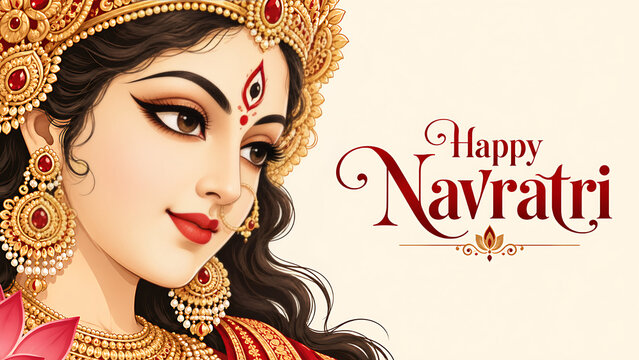 Divine Maa Durga Portrait Representing Navadurga Sharad Navratri Durga Puja Mahanavami and Hindu Religious Celebration