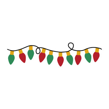 WeRed and green Christmas light bulbs garland vector isolated on white backgroundb