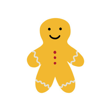 Cute Christmas gingerbread man cookie vector isolated on white background