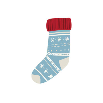 Blue Christmas stocking vector isolated on white background