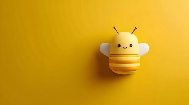 Cute 3d yellow bee character smiling on minimalist solid bright background for adorable children education design sweet honey insect mascot spring summer nature concept modern toy illustration