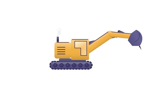 Yellow Excavator Construction Machinery Animation Lifting Heavy Objects For Industrial Building Site Operations Loopable 2D Vector Motion Graphic