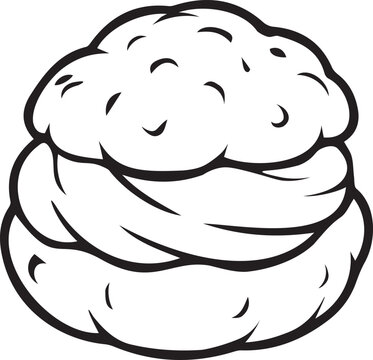 French profiterole cream puff choux pastry filled with whipped cream. Black and white vector line art outline for patisserie menus, dessert art, coloring pages, KDP, and crafts.