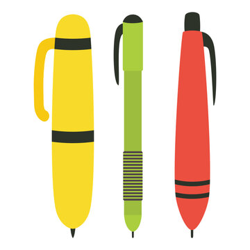 colorful school pens set flat icons