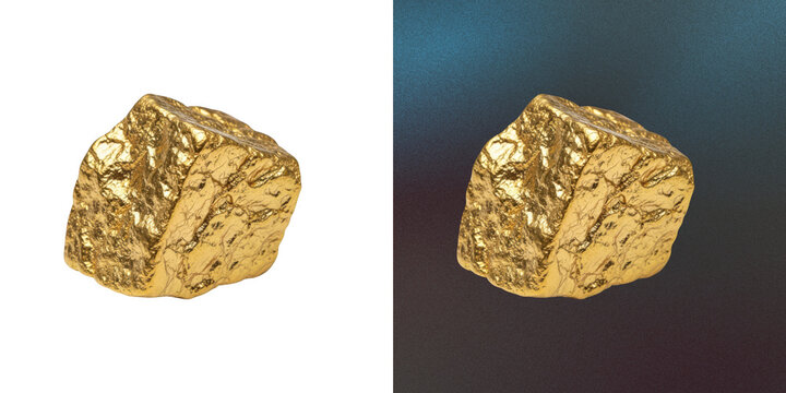 Gold nugget metal raw mineral isolated on transparent background design.