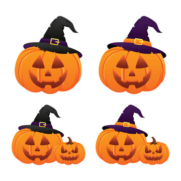 Halloween Pumpkin Wearing Witch Hat Vector Illustration