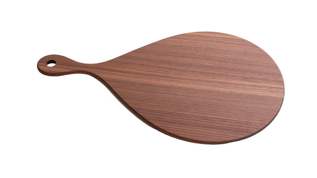 Isolated elegant paddle-shaped wooden serving board, kitchen utensil for food preparation.
