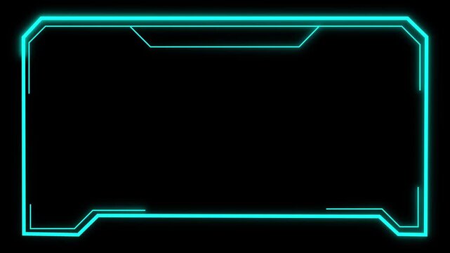 Cyan neon border animation frames a dark screen with angles. Sci-fi UI display panels outline this cyan neon border animation. High tech telemetry graphics use this active cyan neon border animation.