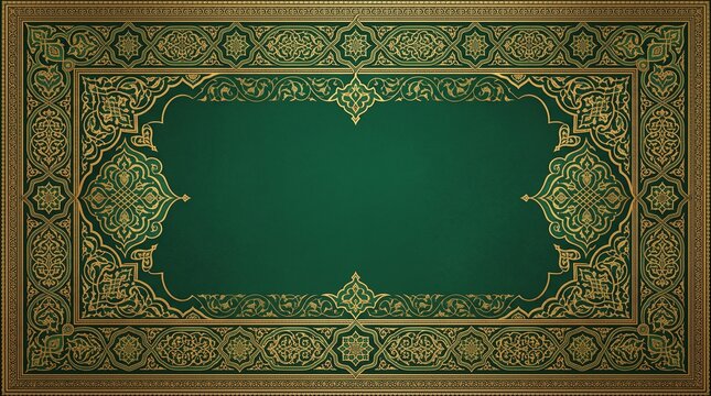 Ornate gold filigree frame on a dark green background with copy space