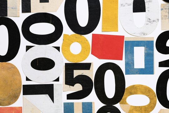 The Typography Collage of Bold Numbers and Letter Shapes in Color