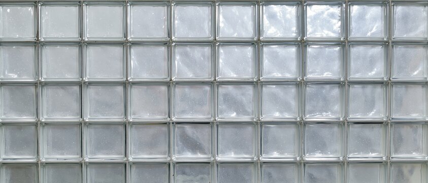 Rows of square glass blocks forming a transparent wall with grid pattern