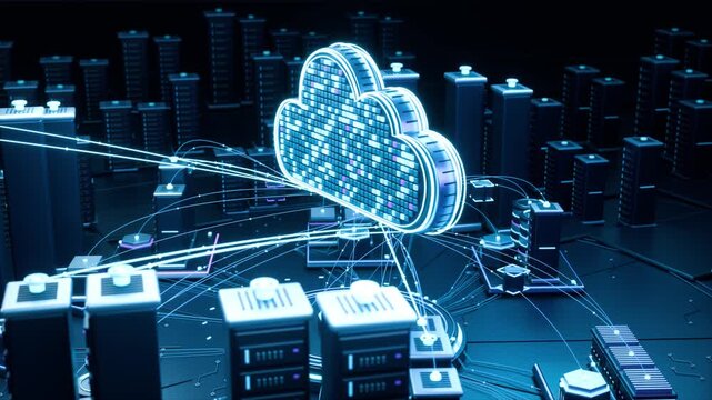 Futuristic Cloud Computing Data Center with Glowing Network Connections