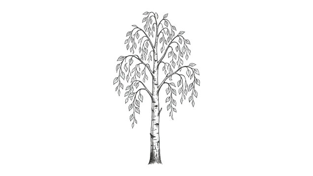 Simple Line Drawing of Birch Tree with Transparent Background Available