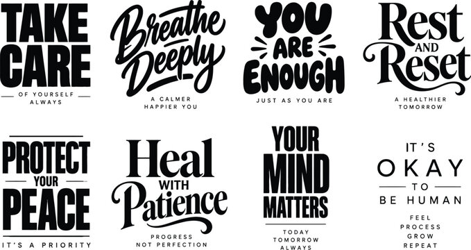 You Are Enough and Protect Your Peace Mental Health Motivational Typography Quotes Collection