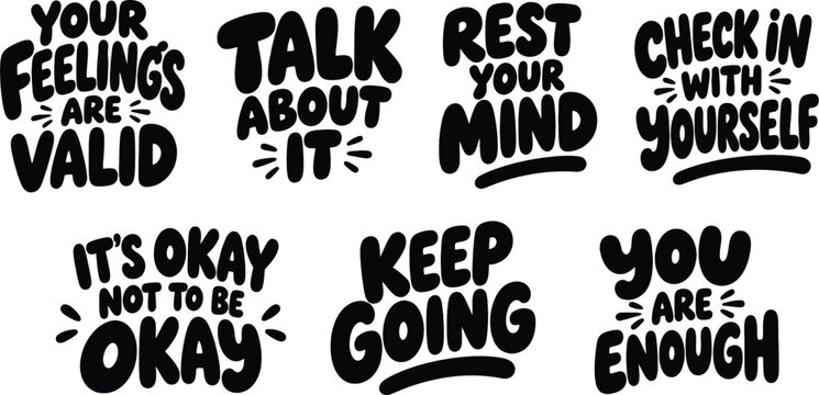 Your Feelings Are Valid Cute Retro Bubble Lettering Mental Health Sticker Bundle