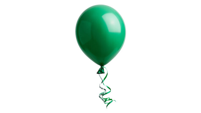 Shiny green latex balloon with a curled matching ribbon tied at the base