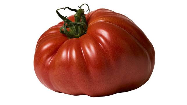 Large ripe red heirloom tomato with green stem