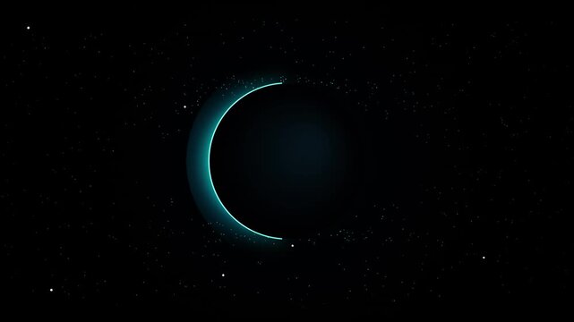 Minimalist Glowing Blue Lunar Eclipse Cinematic Animation Featuring Shimmering Particle Star Field