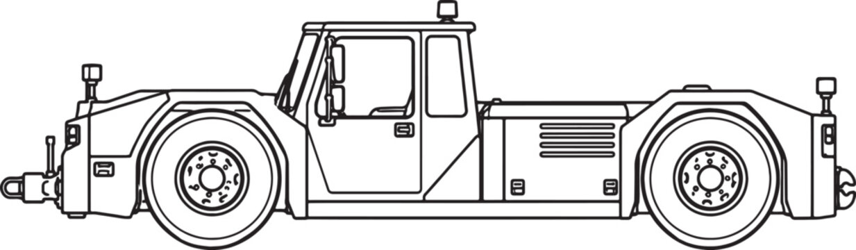 Airport Pushback Tractor Aircraft Towing Vehicle Black and White Line Art