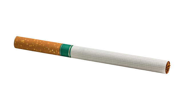 Single cigarette with brown cork filter and green band