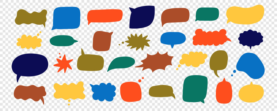 Colorful Speech Bubble Cloud Icon Png Set. Speech Balloon Text Element Kit. Speech Talk Chat Shape Collection. Doodle Handdrawn Vector Illustration