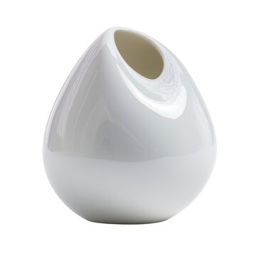 Elegant white ceramic abstract vase with organic shape isolated on transparent background