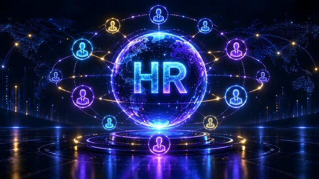 Global Human Resources HR Management Network Over Earth Globe